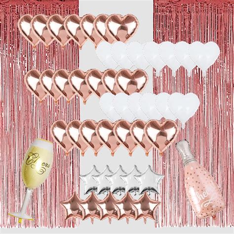 Rose Gold Heart Balloons Kit With Champagne Bottle Balloons Birthday And Celebration