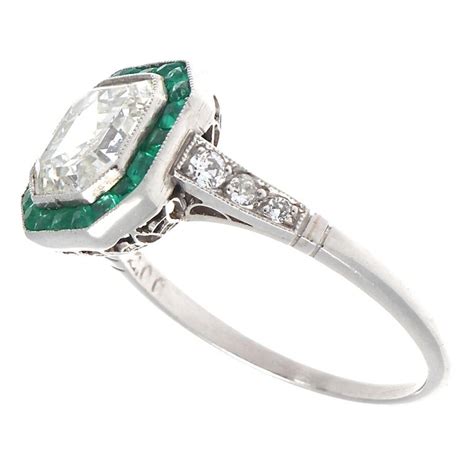 2 Carat Asscher Cut Diamond Emerald Platinum Art Deco Inspired