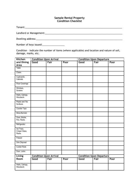 Sample Rental Property Condition Checklist