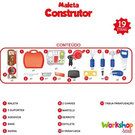 Maleta de Brinquedo Didática para crianças Workshop Jr Construtor Caixa