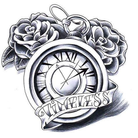 Timeless Clock With Roses Tattoo Design Clock Tattoo Design Clock