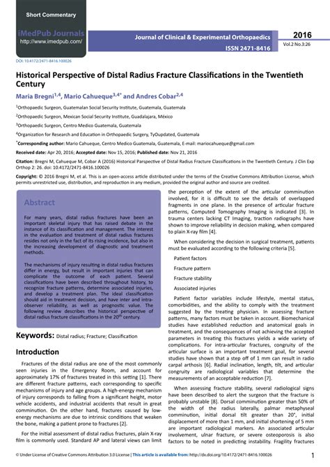 Pdf Historical Perspective Of Distal Radius Fracture Classifications