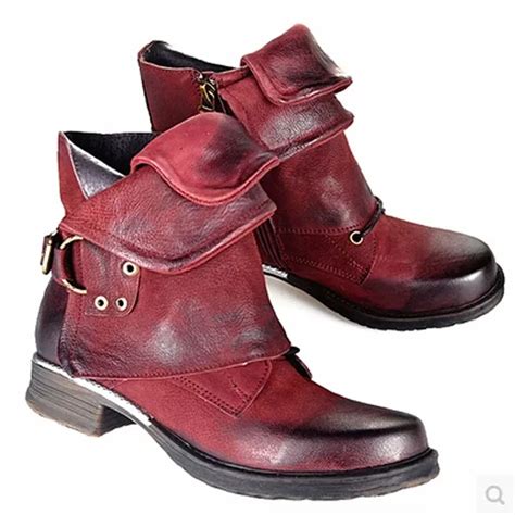 Choudory Genuine Leather Women Ankle Boots Vintage Style Western Riding