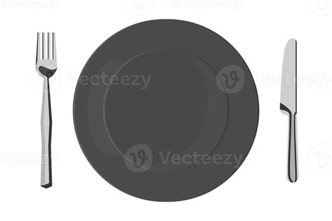 Empty Black Plate With Fork And Knife In Flat Design 13473007 PNG