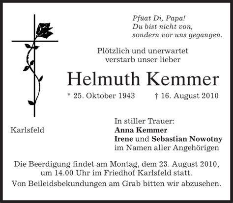 Traueranzeigen Von Helmuth Kemmer Trauer Merkur De