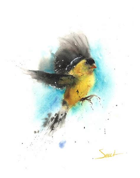 GOLDFINCH WATERCOLOR PAINTING finch painting yellow bird