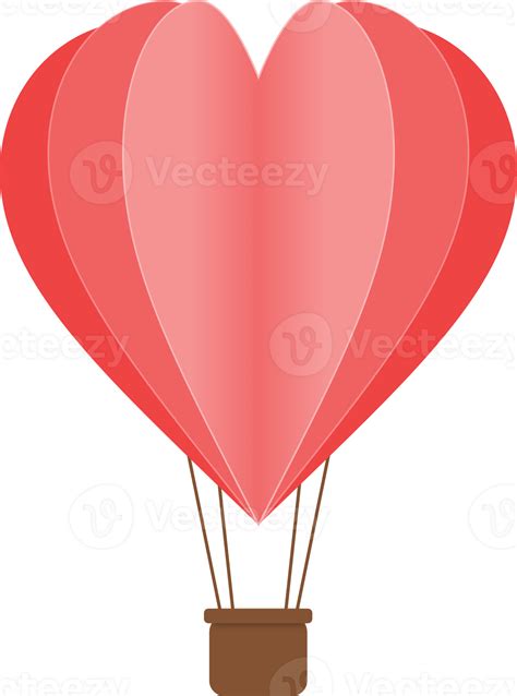 Red Heart Hot Air Balloon Paper Cut Heart Shaped Hot Air Balloon PNG