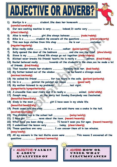 Adjective Or Adverb Esl Worksheet By Memthefirst