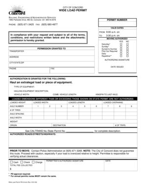 Fillable Online Cityofconcord City Of Concord Wide Load Permit