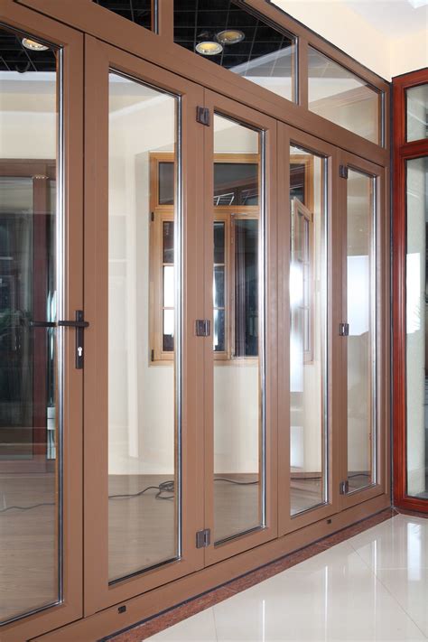 Aluminum Clad Wooden Folding Door With Double Glazing Tempered Glass