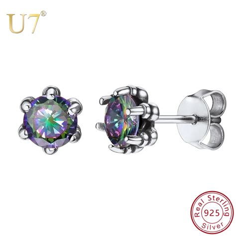 U7 925 Sterling Silver Stud Earrings For Women Girl Party Wedding Daily