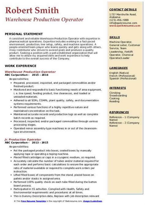 Production Operator Resume Samples Qwikresume