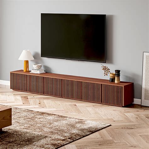 Minimalist Tv Stand Wood Slatted Entertainment Center Media Console