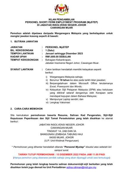 Iklan Jawatan Jabatan Insolvensi Negeri Johor Jobs Hub