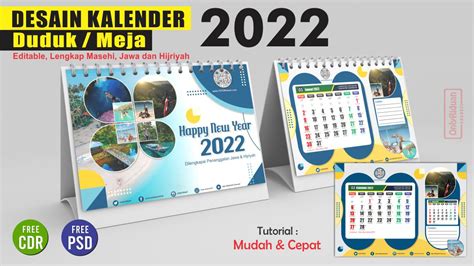 Desain Kalender Duduk Meja 2022 Lengkap Masehi Jawa Hijriyah Free