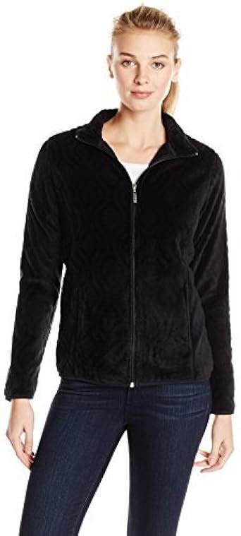 Jason Maxwell Womens Full Zip Mock Neck Cozy Patterned Fleece Jacket