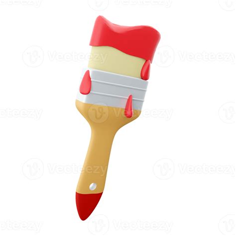 3d Wall Paint Brush With Red Paint Isolated On White Wall Paint Brush