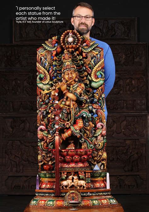 Sold Wood Gopal Krishna With Peacocks Cows W Hindu