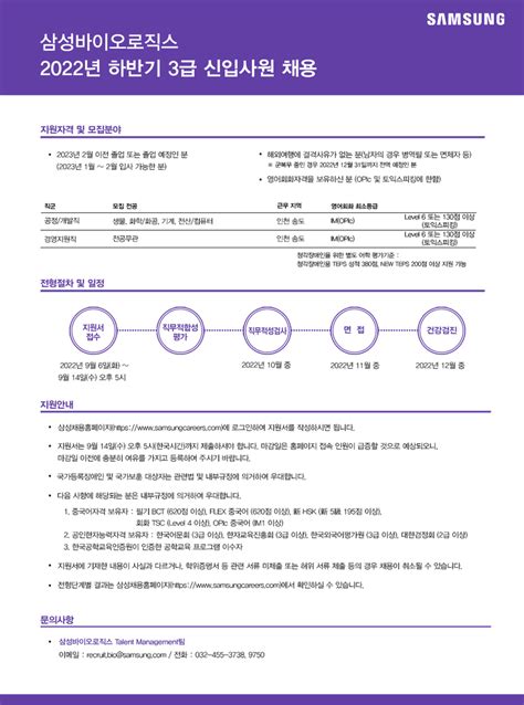 삼성바이오로직스 채용공고 2022년 하반기 3급 신입사원 채용 공고 2022년 채용