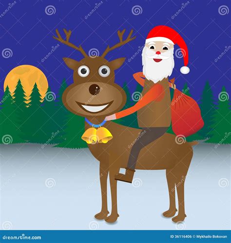 Santa Claus Riding Reindeer Stock Vector Illustration Of Happiness