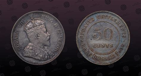 STRAITS SETTLEMENTS KM 24 Silver 50 Cents 1908 Mint Strike King