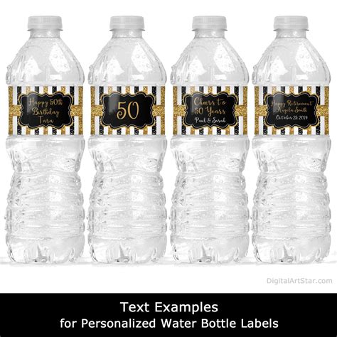 Black And Gold Birthday Water Bottle Labels 50th Anniversary Etsy