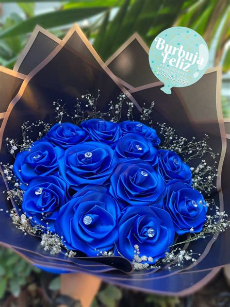 Ramo De Rosas Eternas Azul Rey In Ribbon Flowers Bouquet Party