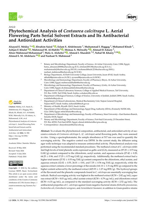 Pdf Phytochemical Analysis Of Centaurea Calcitrapa L Aerial