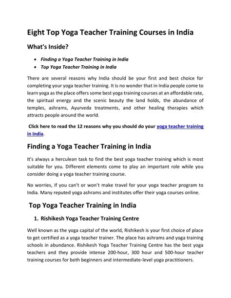 Ppt Eight Top Yoga Teacher Training Courses In India Powerpoint