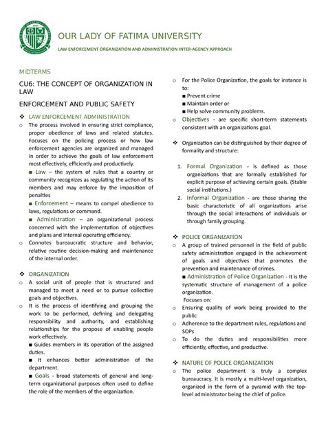 LEAD112 Midterm OUR LADY OF FATIMA UNIVERSITY LAW ENFORCEMENT