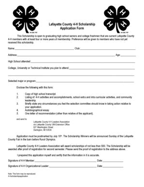 Fillable Online Lafayette County 4 H Scholarship Application Form Fax