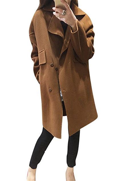 Damen Faux Wollmantel Lang Parka Mantel Trench Jacke Lang Trenchcoat