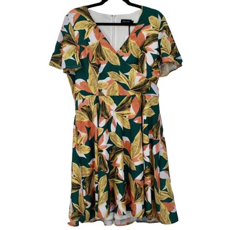 Liza Luxe Dresses New Liza Luxe Large Leaf Print Faux Wrap Fit