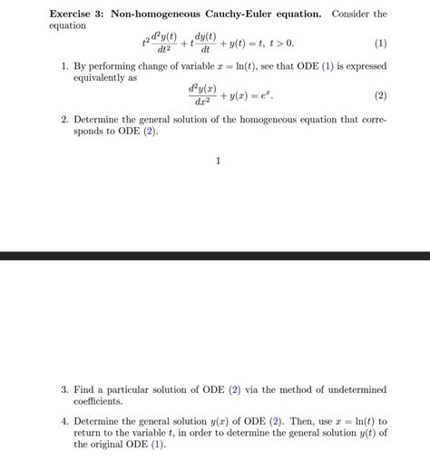 Solved Exercise Non Homogeneous Cauchy Euler Equation Chegg