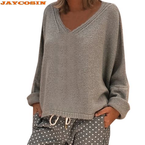 JAYCOSIN Hot Fashion Design Women Casual Loose Deep V Neck Solid Color