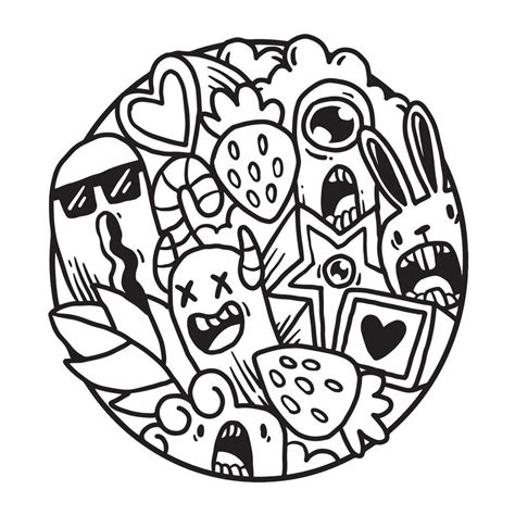 Cute Monster Doodle In Circle Vector Art At Vecteezy