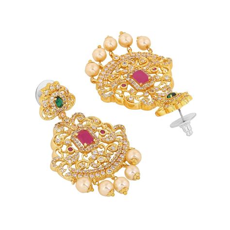 Buy Estele Gold Plated CZ Beautiful Earrings With Pearls For Women Online