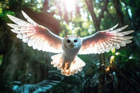 Premium Ai Image Beautiful White Owl Flying Flapping Wings In