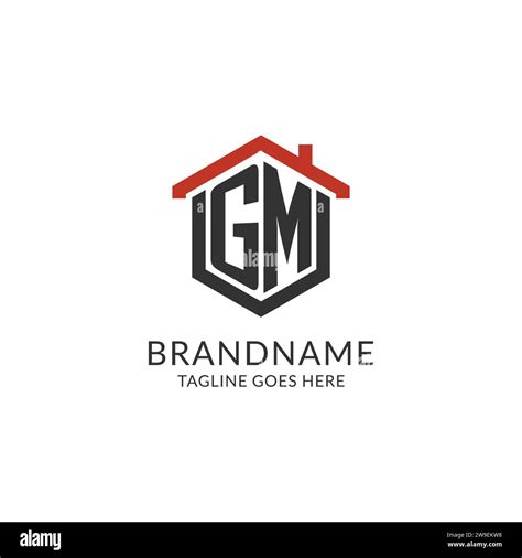 Initial Logo Gm Monogram With Home Roof Hexagon Shape Design Simple And Minimal Real Estate