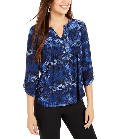 Ny Collection Petite Pleated Floral Blouse Macys