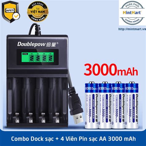 Combo bộ pin sạc 4 viên Doublepow DP K93B và 4 viên pin sạc AA 3000 mAh