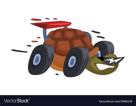 Fast turtle on wheels funny animal cartoon Vector Image