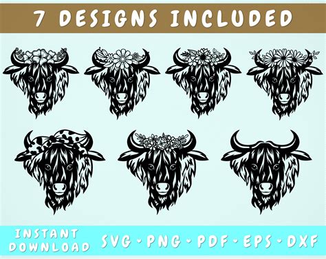 7 Highland Cow SVG Heifer With Flower Crown SVG Heifer With Bandana