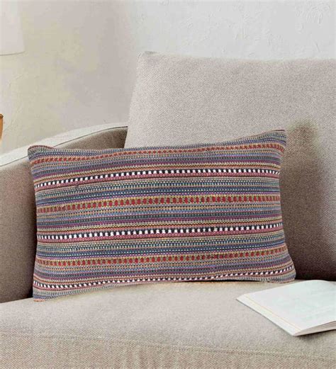 Buy Multicolor Striped 14X22 Inches Woven Cushion Covers By Art India