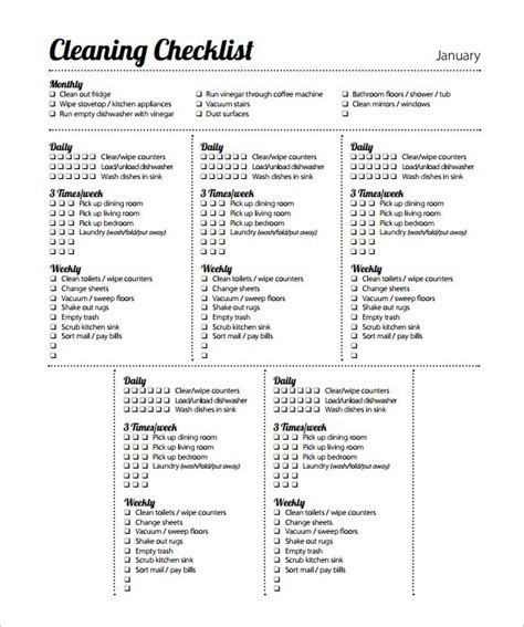 Hospital Cleaning Checklist Templates Cleaning Schedule Templates Images