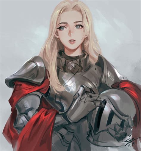 Safebooru 1girl Armor Bangs Blonde Hair Breastplate Gradient Gradient Background Grey