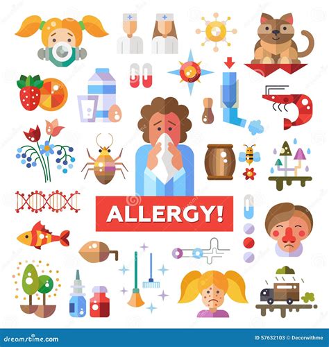 Set Of Flat Design Allergy And Allergen Icons Stock Vector Image