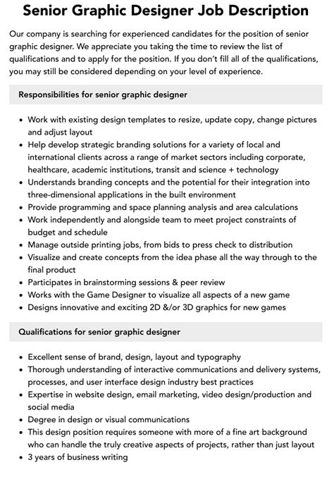 Senior Graphic Designer Job Description Velvet Jobs