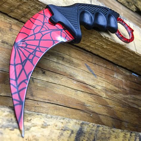 Crack Pattern Red Spiderman Bent Tactical Combat Karambit Neck Knife