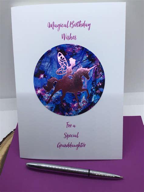 Granddaughter Birthday Card With Pink Hot Foiled Unicorn And Fairy In A